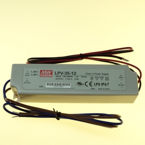 Mean Well LPV-35-12, 35W Netzteil, 35W, 3,0A, 12V DC, IP67 Schutzfaktor, Outdoor