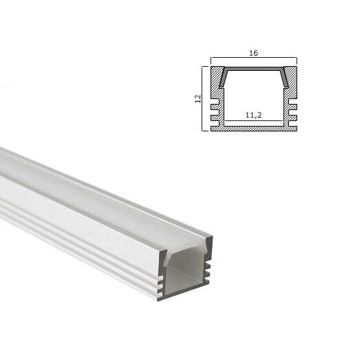 Aluminum profile, anodised, ideal for LED strips, 2 meter