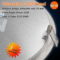 LED Panel Ultraflach Rund zum Einbauen, Maße: 121mm(AUS) 102mm(LOCH, 9W, 560Lumen, 5800-6000K Weiß, Gehäuse in Silber aus Aluminium, Dimmbar: ja (Phasenabschnitt)/ 1-10V (Optional)/ Dali (Optional) 