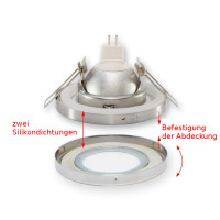 Mounting frame / ceiling mounting ring, downlight, waterproof IP65, round, steel sheet, satin, GU10 MR16 GU5.3, ideal for LED, 245459