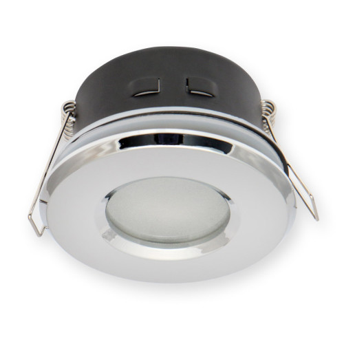 Mounting frame / ceiling mounting ring, downlight, waterproof IP65, round, aluminum, chrome, GU10 MR16 GU5.3, ideal for LED, 245435
