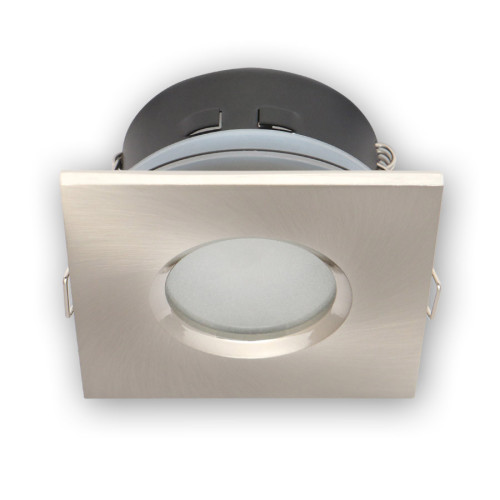 Mounting frame / ceiling mounting ring, downlight, waterproof IP65, square, aluminum, satin, GU10 MR16 GU5.3, ideal for LED, 245398