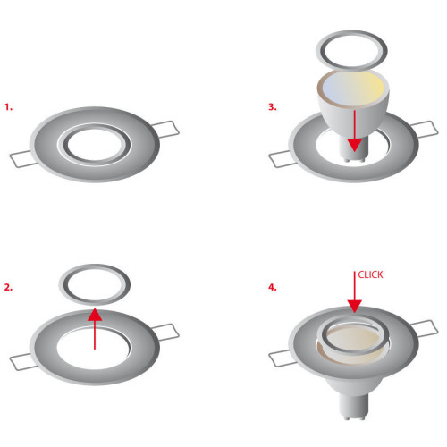 Montageframe / plafondmontage ring, zwenkbare, Downlight,  ronde, aluminium, geborsteld zilver, GU10 MR11 GU4 (&Oslash; 35mm Lamp diameter), 244919
