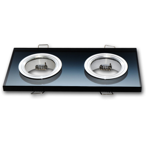 Montageframe / plafondmontage ring, Downlight, vierkant, glas - aluminium, zwart, 2x GU10 MR16 GU 5,3, 246418
