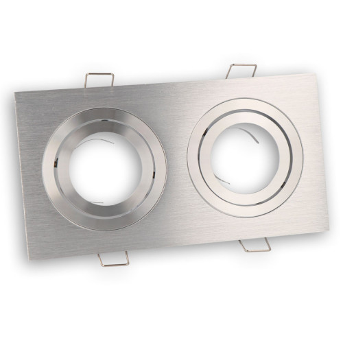 Mounting frame / ceiling mounting ring, downlight, square, aluminum, silver brushed, 2x GU10 MR16 GU5.3, ideal for LED, 246340