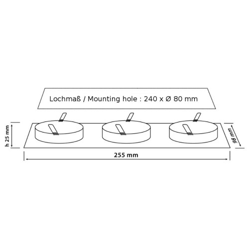Mounting frame / ceiling mounting ring, downlight, square, aluminum, silver brushed, 3x GU10 MR16 GU5.3, ideal for LED, 242424
