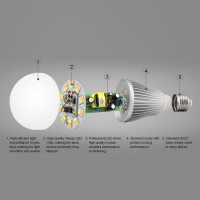 Mi-Light / CCT Bulb / Base Type: E26,  E27,  B22 /  5W, Lumen: 800-850lm, beam anglel: 180°, Kelvin: 2700-6500K / FUT019