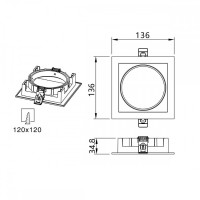 XXL mounting frame, mounting ring downlight / square, swiveling, die-cast aluminum in white, lamp diameter: 82 mm