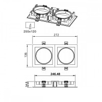 XXL 2x mounting frame, mounting ring downlight / square, swiveling, die-cast aluminum in white, lamp diameter: 82 mm