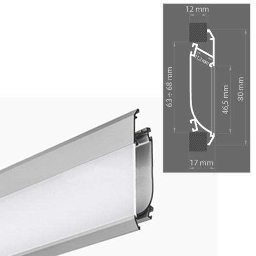 Aluminium Profil 033, KLUS OBIT - W4826ANODA, eloxiert, ideal für max.10 mm breite LED Streifen, geeignet für die Einbaumontage, 2 Meter