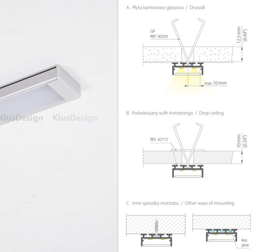 Aluminium Profil 040, GIZA - B5556ANODA, geeignet zur erzeugung von Lichtlinien in den Wand- und Deckenfl&auml;chen, 2 Meter