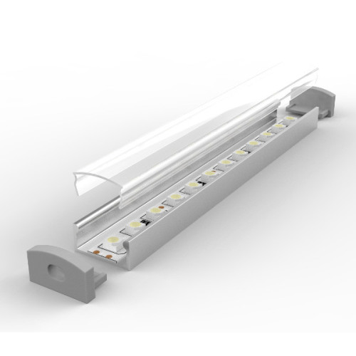 Set - aluminum profile P4-1, ideal for LED strips, silver anodized, profile + cover + end caps, 2 meter