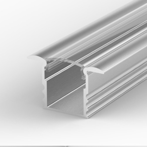 Set - aluminum profile P18-1, ideal for LED strips, silver anodized, profile + cover + end caps, 2 meter