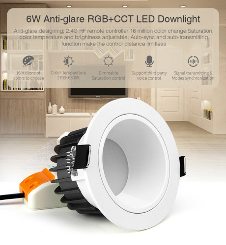 MIBoxer/ Blendschutz  RGB+CCT LED Downlightt / 6W, Lumen: 400lm, Abstrahlwinkel: 60°, RGB: 16 millionen Farben,  CCT:  2700 - 6500K, Lochgröße: ø80~85mm/ FUT070