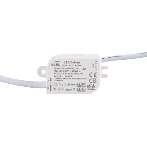 CONSTANT FLOW SOURCE LED POWER SUPPLY 3W 300MA 6-10.5V DC