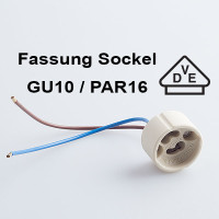 GU10 Fassung Sockel Hochvolt Keramik 190-230V ideal für LED, mit 13 cm Kabel, VDE